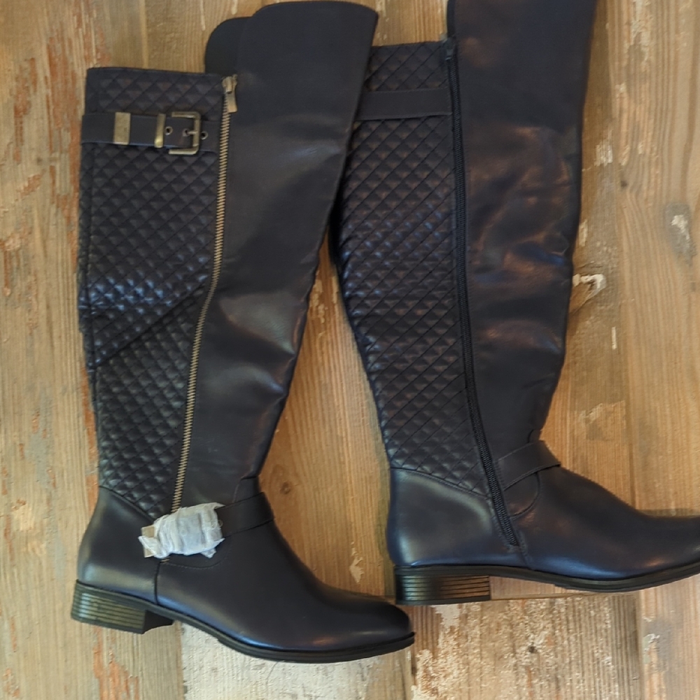 Source Unknown Black Quilted Over the Knee Boots